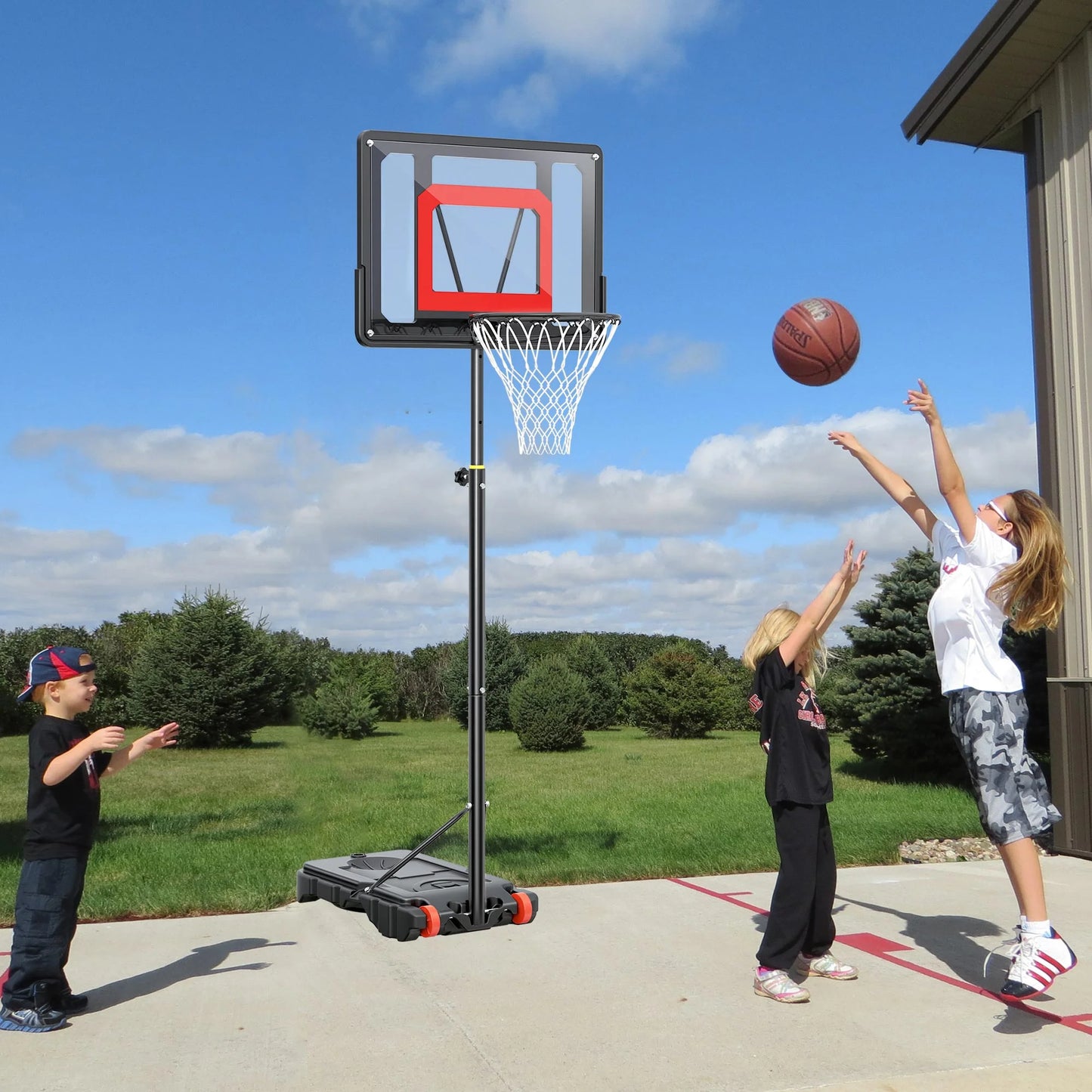 Portable Basketball Hoop Outdoor, 33In Basketball Goals 5-7Ft Height Adjustable PVC Basketball Hoop Goals for Basketball Court Kids Toddlers Play Outdoor