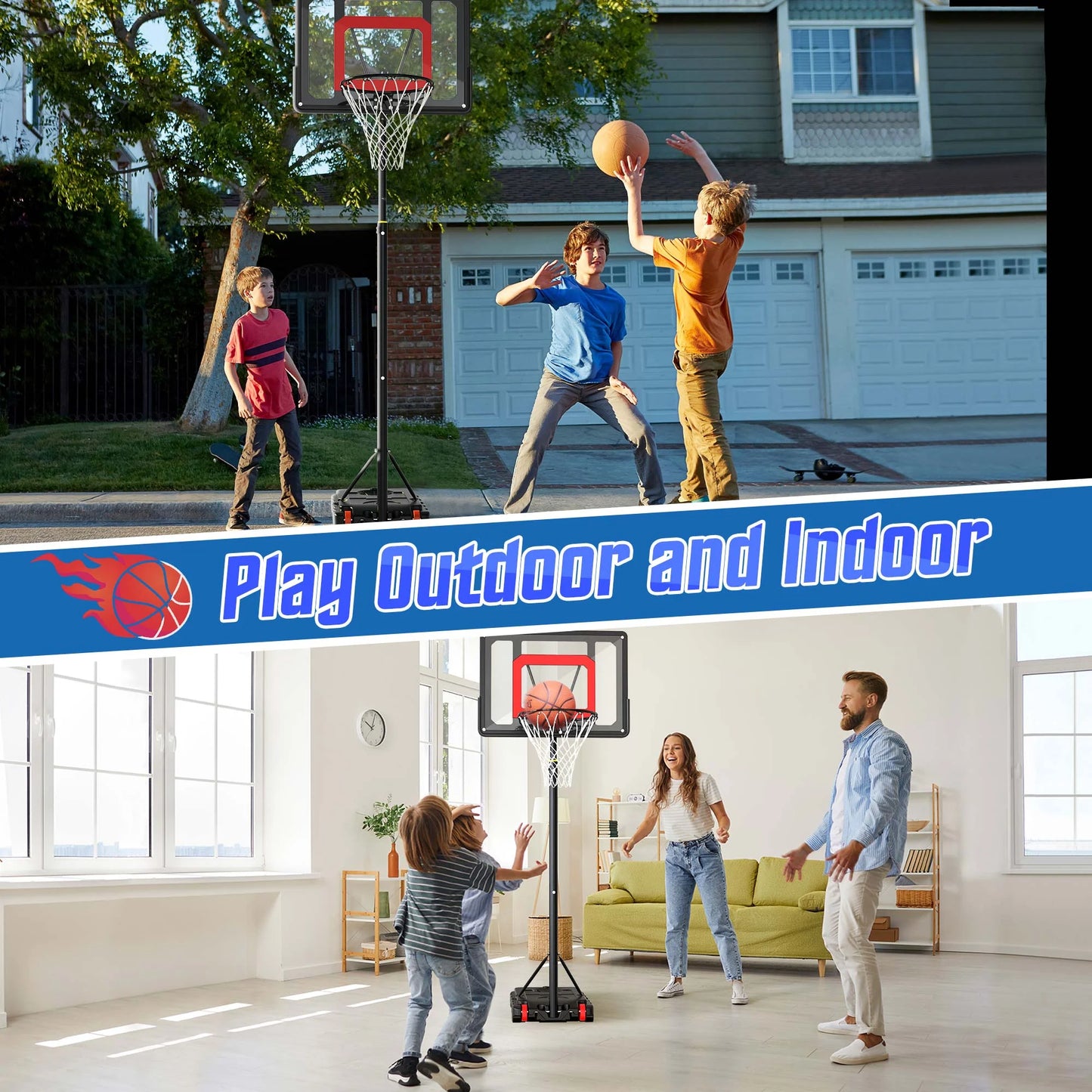 Portable Basketball Hoop Outdoor, 33In Basketball Goals 5-7Ft Height Adjustable PVC Basketball Hoop Goals for Basketball Court Kids Toddlers Play Outdoor