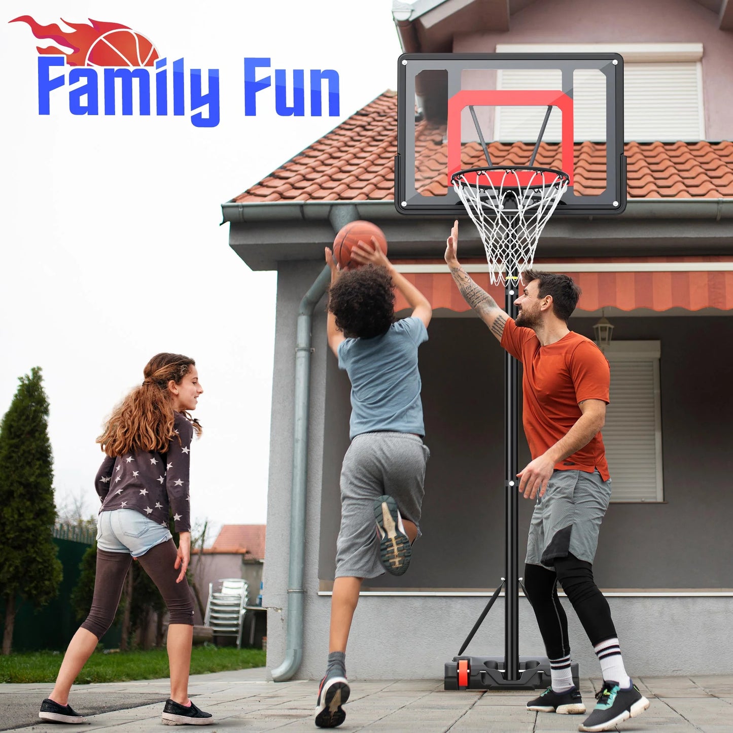 Portable Basketball Hoop Outdoor, 33In Basketball Goals 5-7Ft Height Adjustable PVC Basketball Hoop Goals for Basketball Court Kids Toddlers Play Outdoor