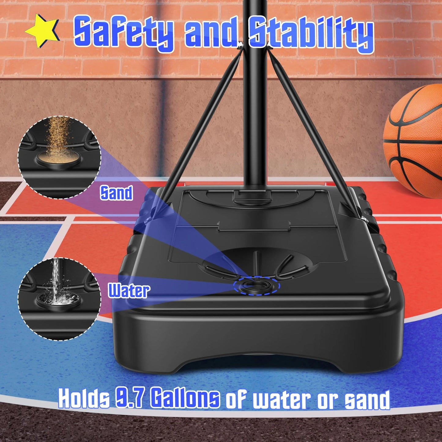 Portable Basketball Hoop Outdoor, 33In Basketball Goals 5-7Ft Height Adjustable PVC Basketball Hoop Goals for Basketball Court Kids Toddlers Play Outdoor
